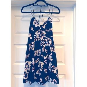 Black/White Floral Print Spaghetti Strap Dress